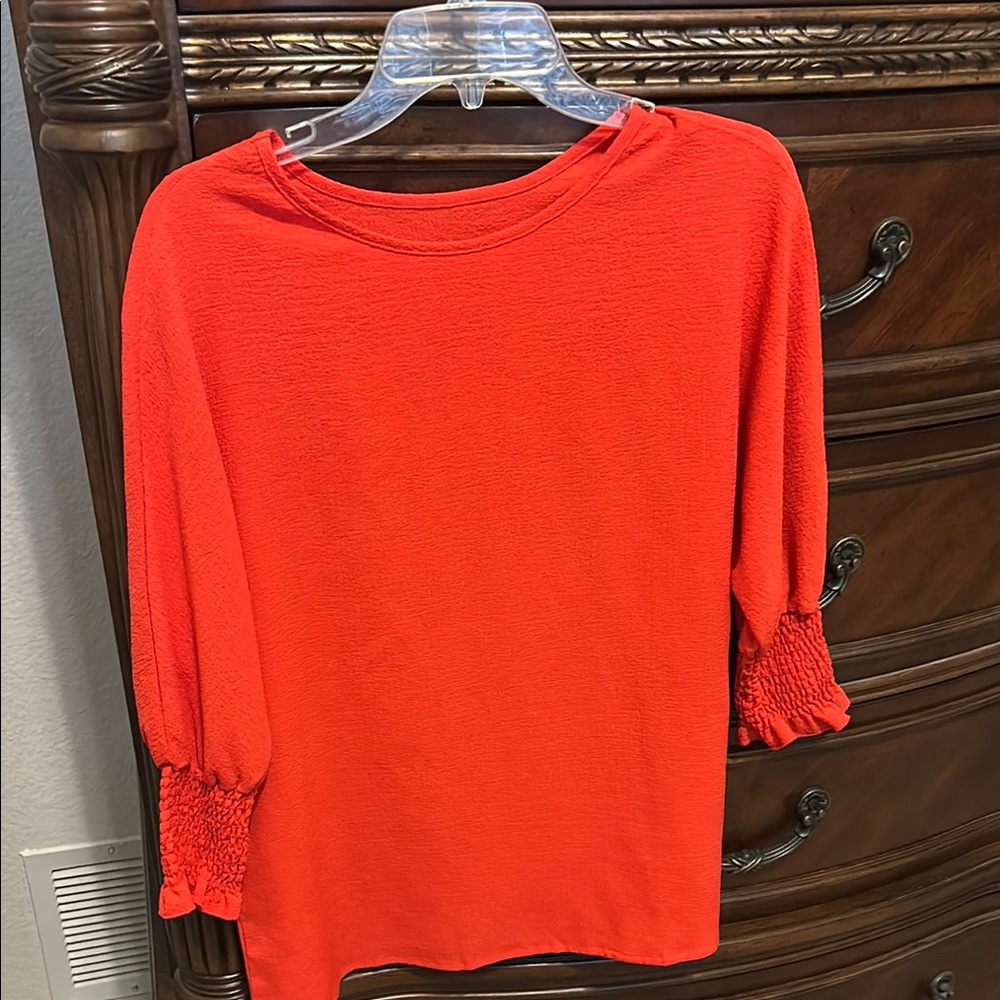 Women's Smocked Sleeve Red Top